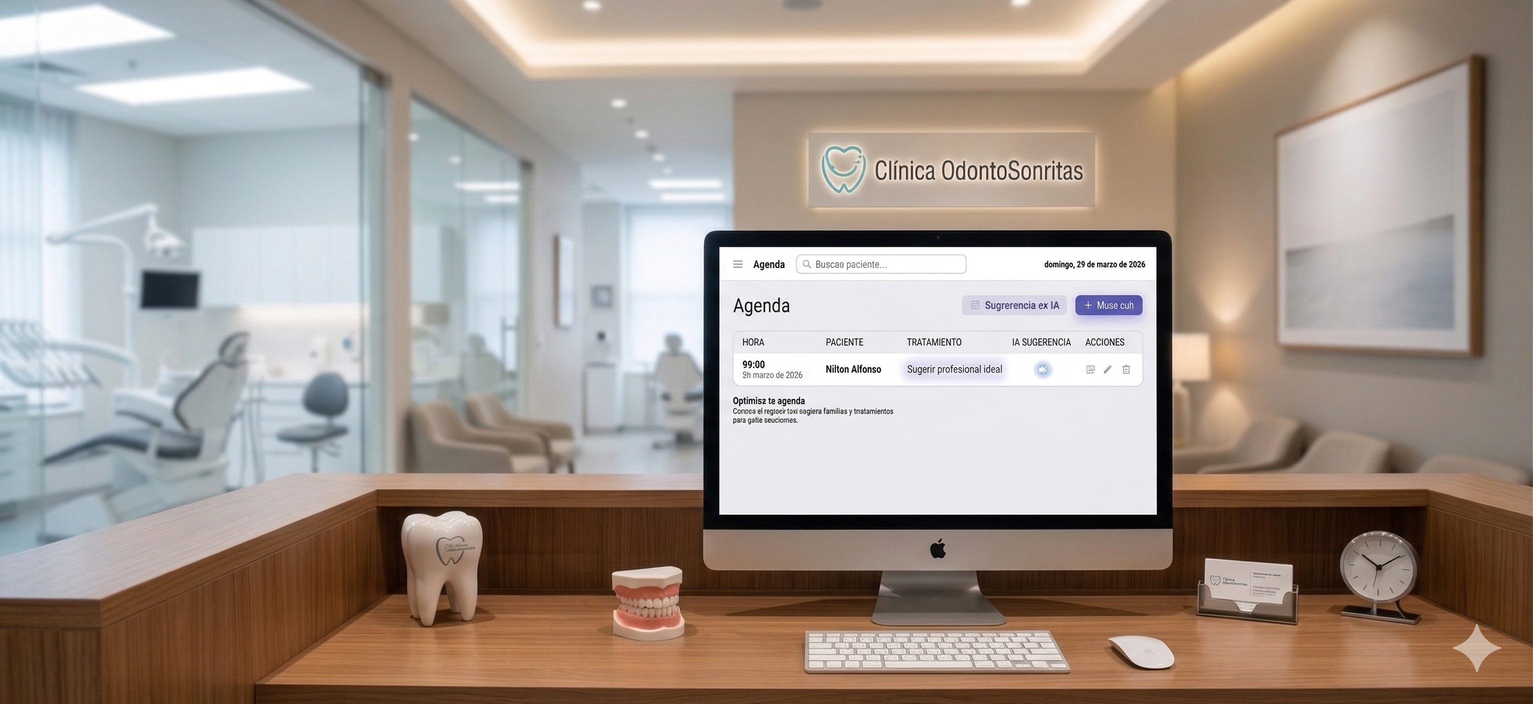 Panel de administracion de OdontoAgent mostrando la agenda del dia